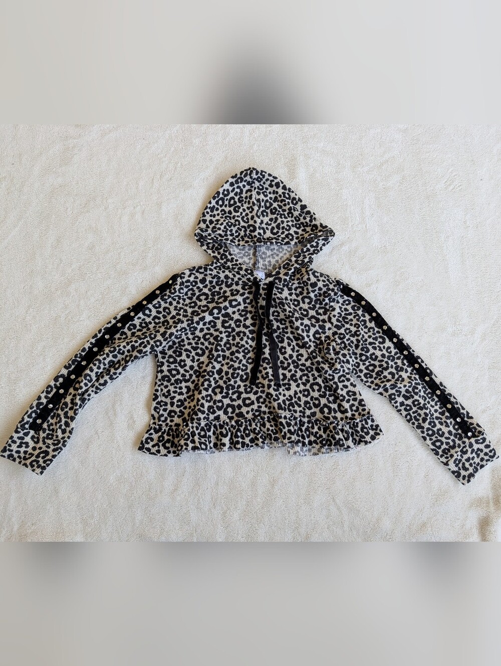Little Mass Girls' Leopard Print Hoodie in Black & Cream